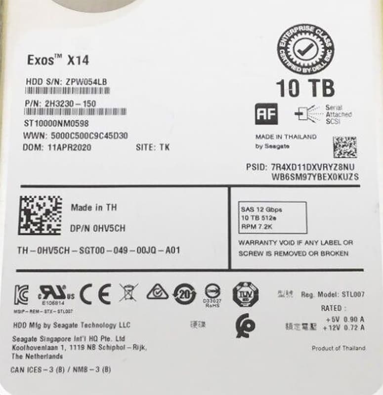 Жесткий диск Dell 0HV5CH 10TB 7200 SAS 3,5" HDD