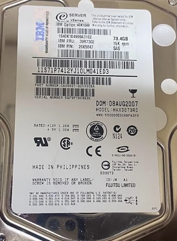 Жесткий диск IBM CA06697-B25900BA 73,4Gb 15000 SAS 3,5" HDD