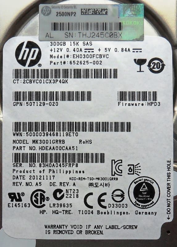Жесткий диск HP HDEAA00CAA51 300Gb  SAS 2,5" HDD