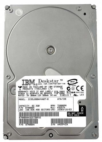 Жесткий диск IBM IC35L080AVVA07-0 82,3Gb 7200 IDE 3.5" HDD