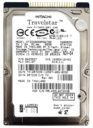 Жесткий диск Hitachi 0A25837 80Gb 5400 IDE 2,5" HDD