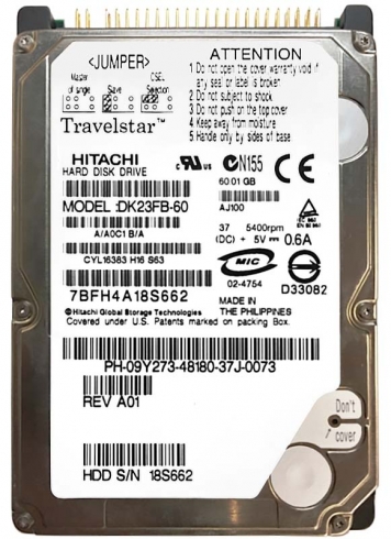 Жесткий диск Hitachi DK23FB-60 60Gb 5400 IDE 2,5" HDD