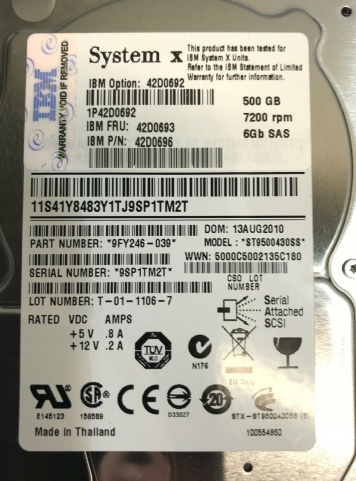 Жесткий диск IBM 42D0692 500Gb  SAS 2,5" HDD