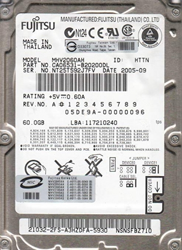 Жесткий диск Fujitsu CA06531-B20200DL 60Gb 5400 IDE 2,5" HDD
