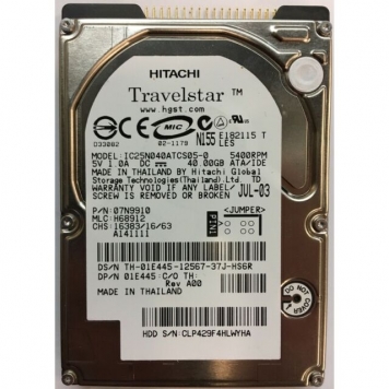 Жесткий диск Hitachi 07N9910 40Gb 4200 IDE 2,5" HDD