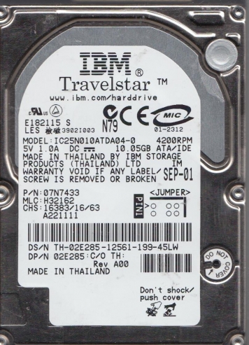 Жесткий диск IBM 07N7433 10,05Gb 4200 IDE 2,5" HDD