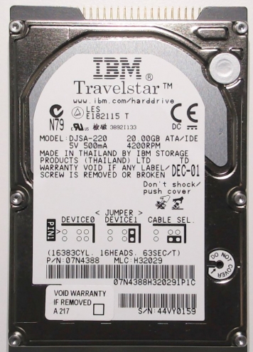 Жесткий диск IBM DJSA-220 20Gb 4200 IDE 2,5" HDD