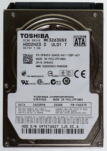 Жесткий диск Toshiba MK3263GSX 320Gb 5400 SATAII 2,5" HDD