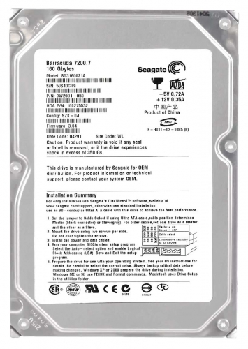 Жесткий диск Seagate 9W2001 160Gb 7200 IDE 3.5" HDD