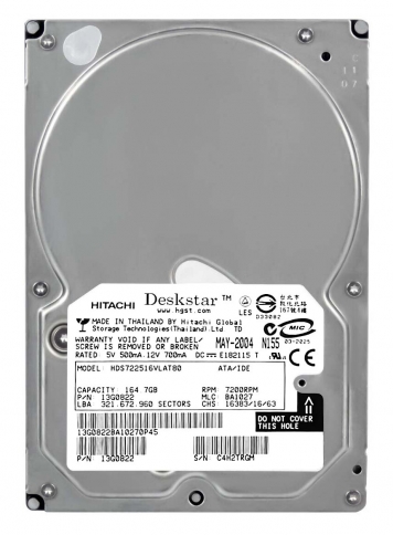 Жесткий диск Hitachi HDS722516VLAT80 164,7Gb 7200 IDE 3.5" HDD