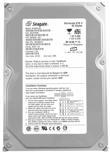 Жесткий диск Seagate ST360015A 60Gb 7200 IDE 3.5" HDD