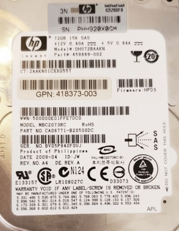 Жесткий диск HP DH072BAAKN 72Gb SAS 2,5" HDD