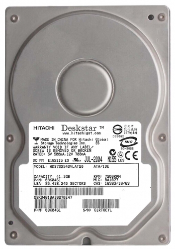 Жесткий диск Hitachi HDS722540VLAT20 41,1Gb 7200 IDE 3.5" HDD