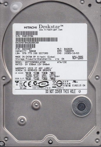 Жесткий диск Hitachi 0A33407 500Gb 7200 IDE 3.5" HDD