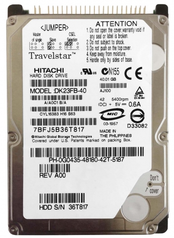 Жесткий диск Hitachi DK23FB-40 40Gb 5400 IDE 2,5" HDD