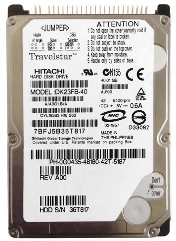 Жесткий диск Hitachi G0435 40Gb 5400 IDE 2,5" HDD