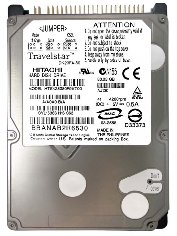 Жесткий диск Hitachi HTS428080F9AT00 80Gb 4200 IDE 2,5" HDD