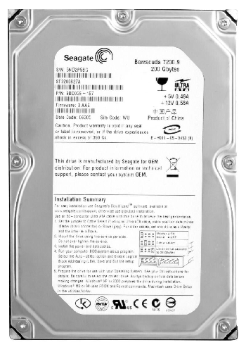 Жесткий диск Seagate 9BD03E 200Gb 7200 IDE 3.5" HDD