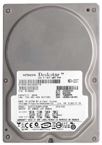 Жесткий диск Hitachi HDS721680PLAT80 82Gb 7200 IDE 3.5" HDD