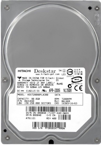 Жесткий диск Hitachi HDS728080PLA380 82,3Gb  SATAII 3,5" HDD