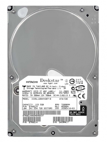 Жесткий диск Hitachi 07N9214  123,5Gb 7200 IDE 3.5" HDD