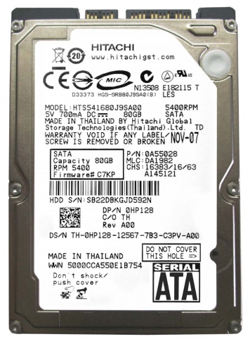 Жесткий диск Hitachi HTS541680J9SA00 80Gb 5400 SATA 2,5" HDD
