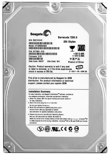 Жесткий диск Seagate 9Y7383 250Gb  SATA 3,5" HDD