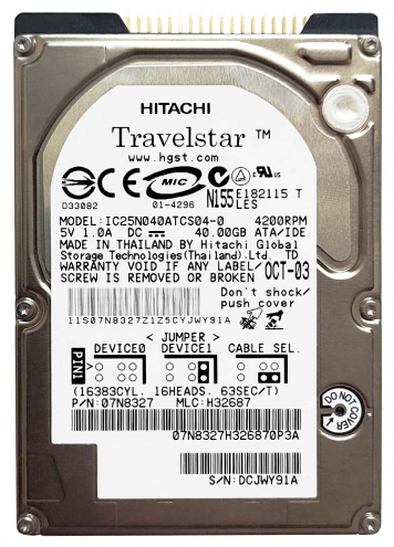 Жесткий диск Hitachi IC25N040ATCS04-0 40Gb 4200 IDE 2,5" HDD