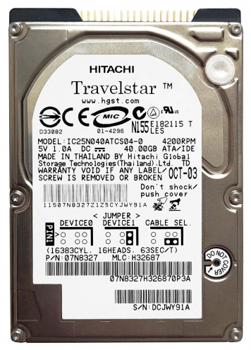 Жесткий диск Hitachi 08K1089 40Gb 4200 IDE 2,5" HDD