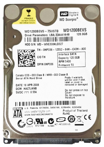 Жесткий диск Western Digital WD1200BEVS-22UST0 120Gb 5400 SATA 2,5" HDD