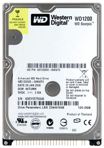 Жесткий диск Western Digital WD1200VE 120Gb 5400 IDE 2,5" HDD