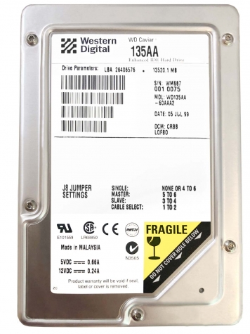 Жесткий диск Western Digital WD135AA 13Gb 5400 IDE 3.5" HDD
