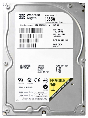 Жесткий диск Western Digital WD135BA 13Gb 7200 IDE 3.5" HDD