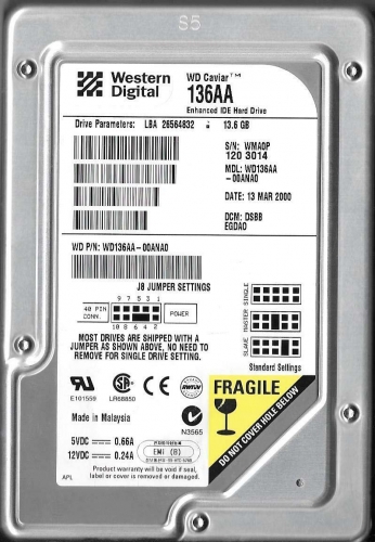 Жесткий диск Western Digital WD136AA 13.3Gb 5400 IDE 3.5" HDD