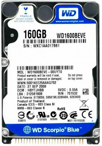 Жесткий диск Western Digital WD1600BEVE 160Gb 5400 IDE 2,5" HDD