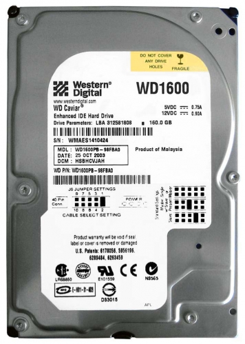 Жесткий диск Western Digital WD1600PB 160Gb 7200 IDE 3.5" HDD