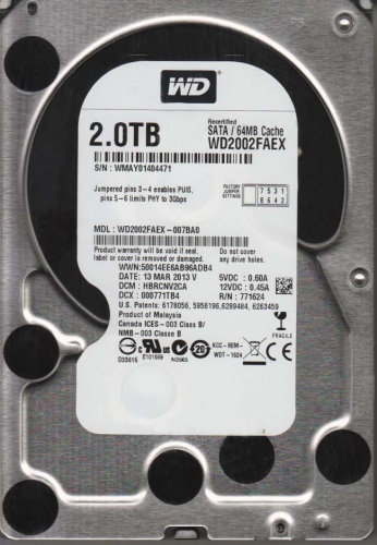 Жесткий диск Western Digital WD2002FAEX-007BA0 2Tb  SATAIII 3,5" HDD