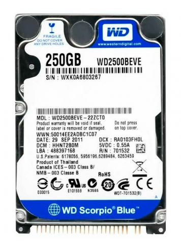 Жесткий диск Western Digital WD2500BEVE 250Gb 5400 IDE 2,5" HDD