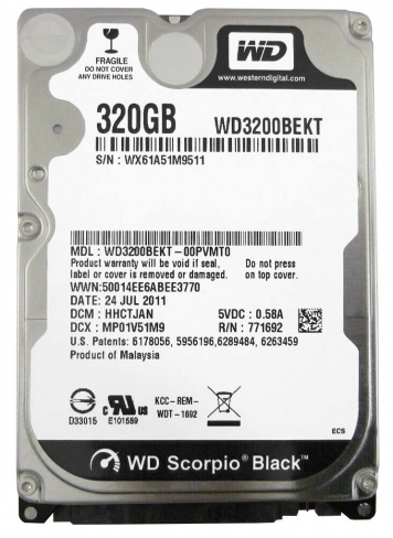 Жесткий диск Western Digital WD3200BEKT-60PVMT0 320Gb 7200 SATAII 2,5" HDD