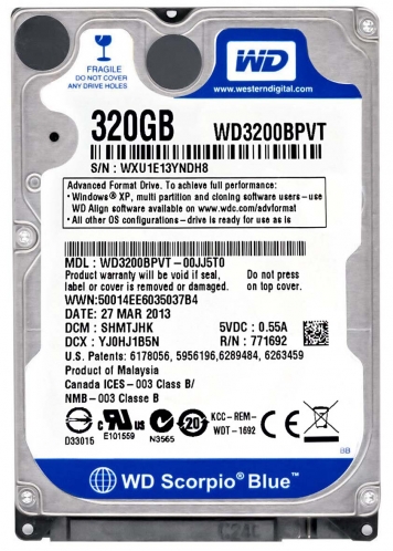 Жесткий диск Western Digital WD3200BPVT-24JJ5T0 320Gb 5400 SATAII 2,5" HDD