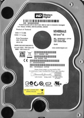 Жесткий диск Western Digital WD4000AAJS 400Gb 7200 SATAII 3.5" HDD