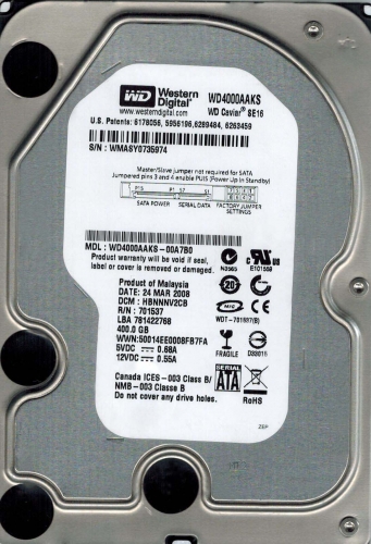 Жесткий диск Western Digital WD4000AAKS 400Gb 7200 SATAII 3.5" HDD