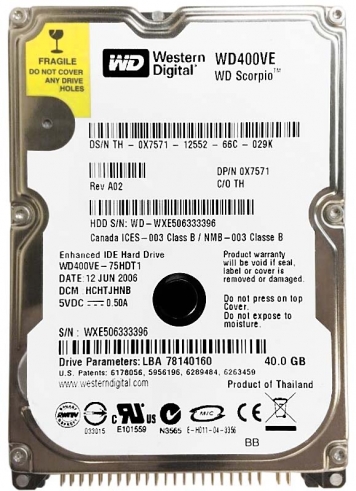 Жесткий диск Western Digital WD400VE 40Gb 5400 IDE 2,5" HDD