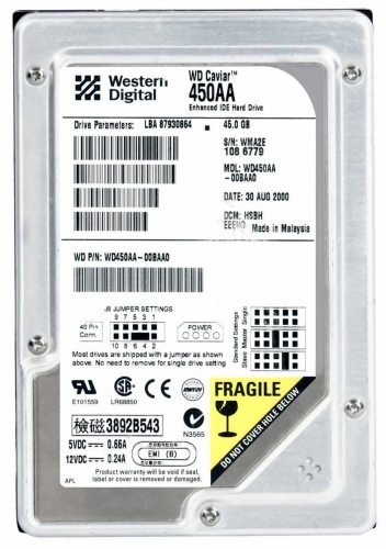 Жесткий диск Western Digital WD450AA 45Gb 5400 IDE 3.5" HDD