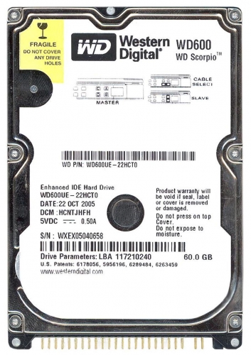 Жесткий диск Western Digital WD600UE 60Gb 5400 IDE 2,5" HDD