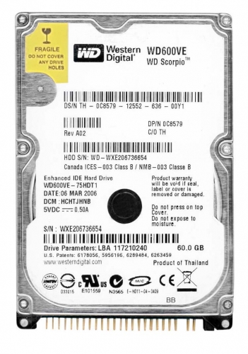 Жесткий диск Western Digital WD600VE 60Gb 5400 IDE 2,5" HDD
