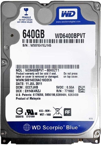 Жесткий диск Western Digital WD6400BPVT-60HXZT1 640Gb 5400 SATAII 2,5" HDD