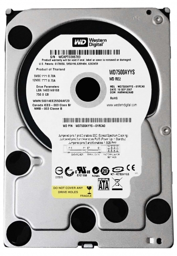 Жесткий диск Western Digital WD7500AYYS 750Gb 7200 SATAII 3.5" HDD