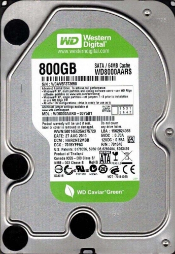 Жесткий Диск Western Digital WD8000AARS 800Gb SATAII 3.5" HDD