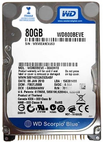 Жесткий диск Western Digital WD800BEVE 80Gb 5400 IDE 2,5" HDD